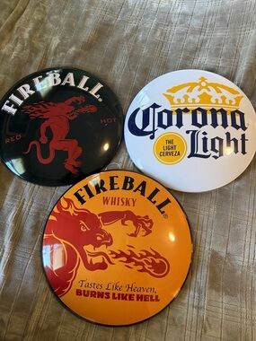 Fireball & Corona Light Round Metal Signs - Set of 3